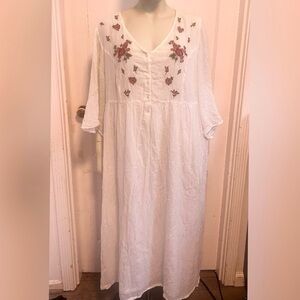 April Cornell Boho Prairie Peasant Cottagecore White dress floral embroidery XXL